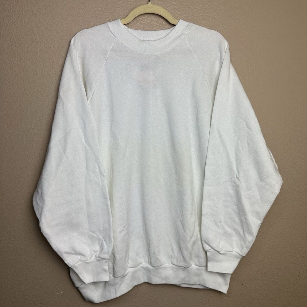 Vintage 80s Fruit Of The Loom White Blank Sweatshirt Women Size 2XL Long Sleeve